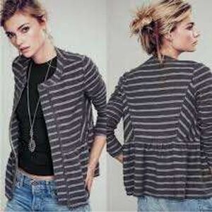 Free People Grey Striped Peplum Jacket Textured Casual Boho Peplum Layering